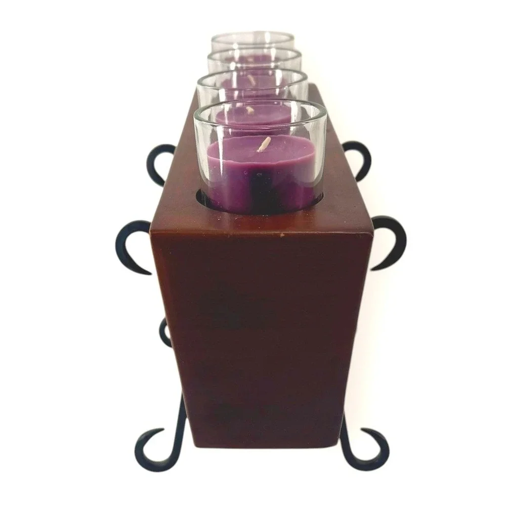 Rustic Wood Sugar Mold Votive Candle Holder 4 Hole Farmhouse‎ Centerpiece Stand